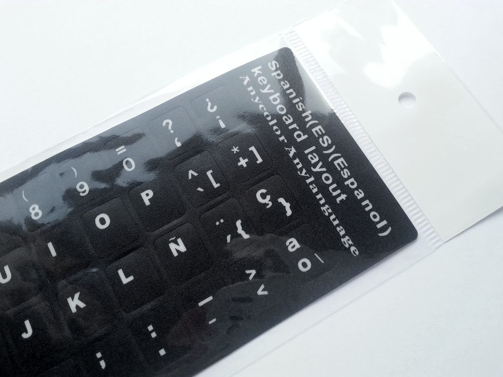 Spanish Computer Keyboard Stickers, Durable - Black