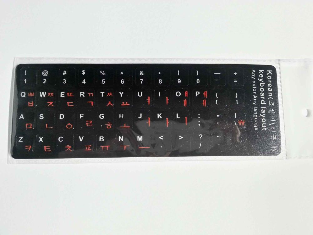 Korean-English Computer Keyboard Stickers, Durable - Black, Red-orange