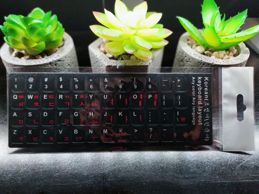 Korean-English Computer Keyboard Stickers, Durable - Black, Red