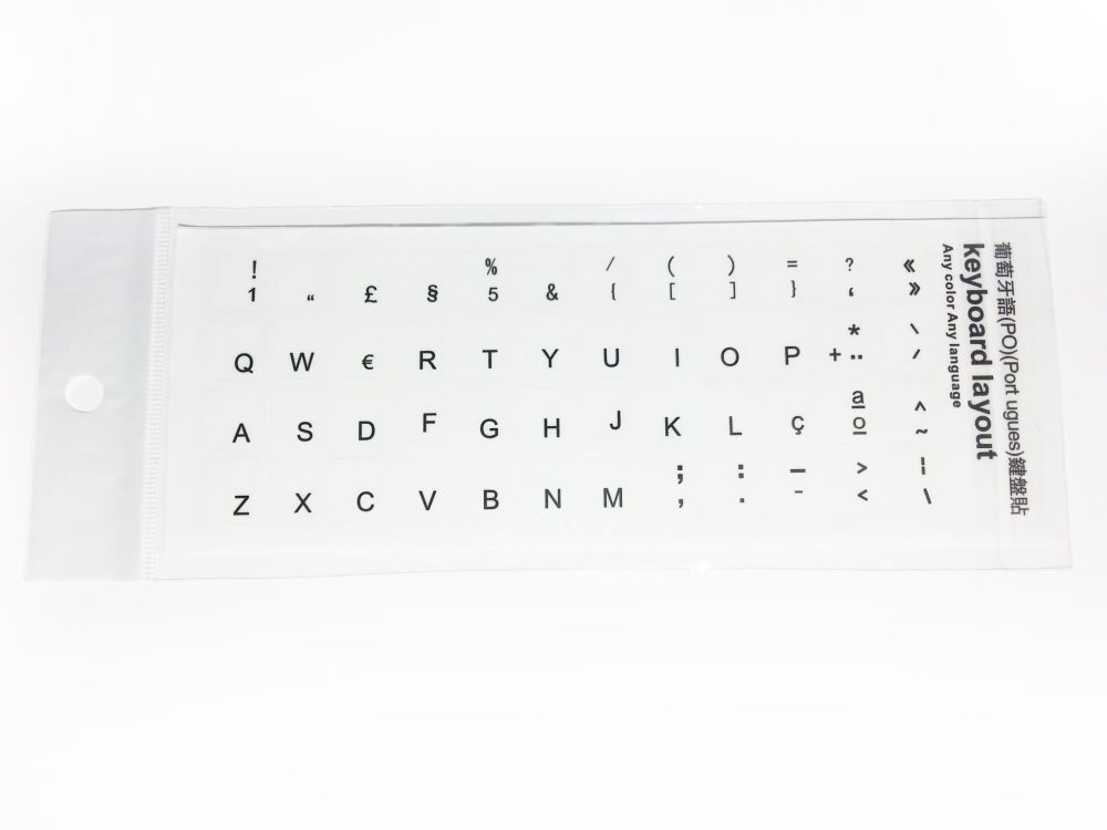 Portuguese Computer Keyboard Stickers, Durable - Transparent, Black