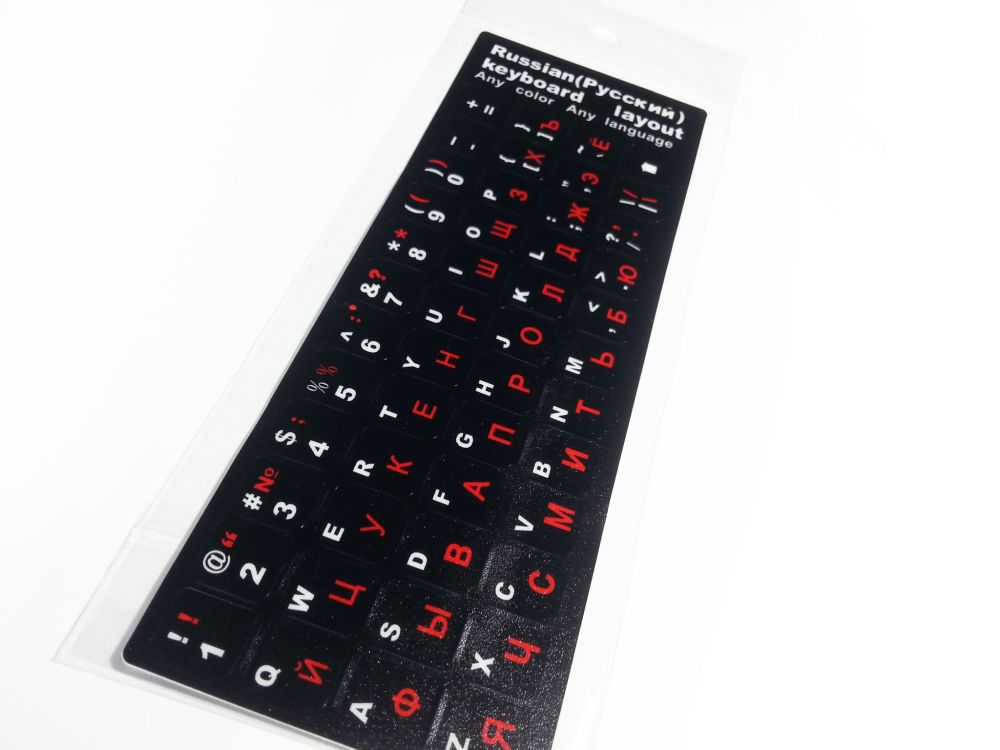 Russian-English Computer Keyboard Stickers, Durable - Black, Red