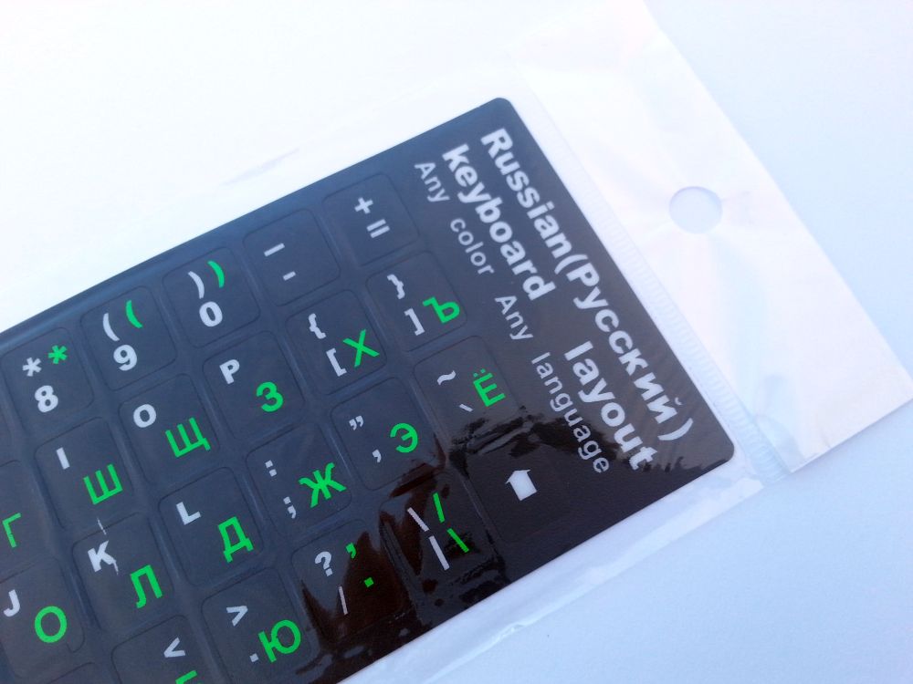 Russian-English Computer Keyboard Stickers, Durable - Black, Green - Image 2