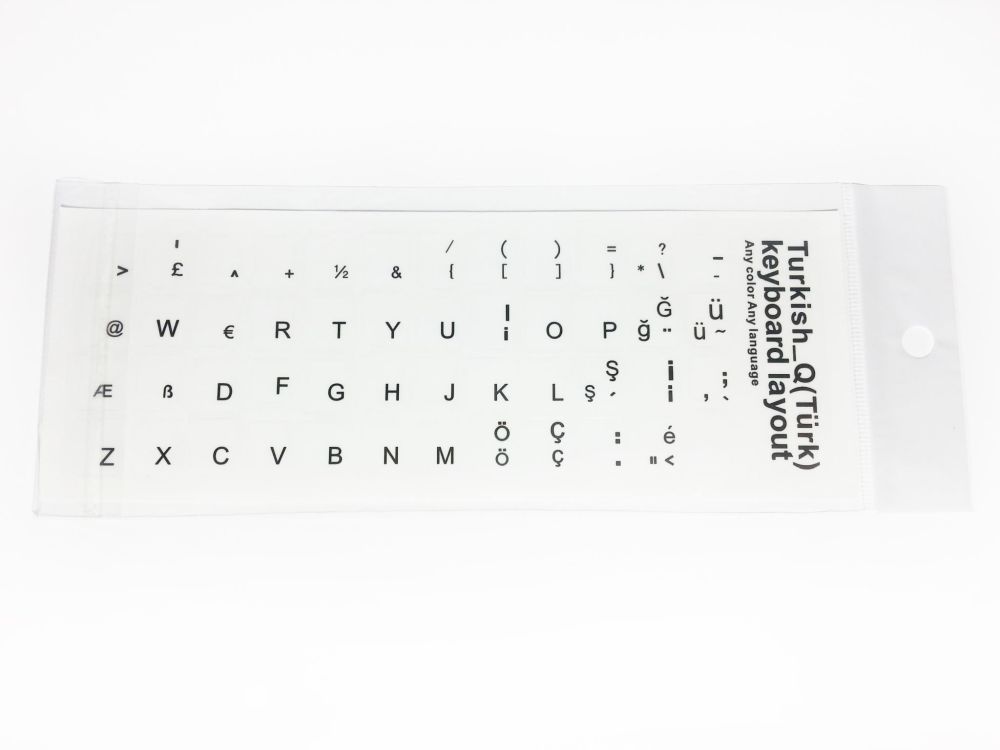 Turkish Computer Keyboard Stickers, Durable - Transparent, Black